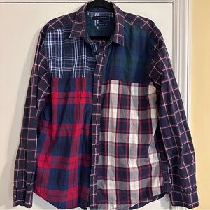 Tommy Hilfiger Shirt Mens XL Blue Red Green Patchwork Plaid Tommy Tartan